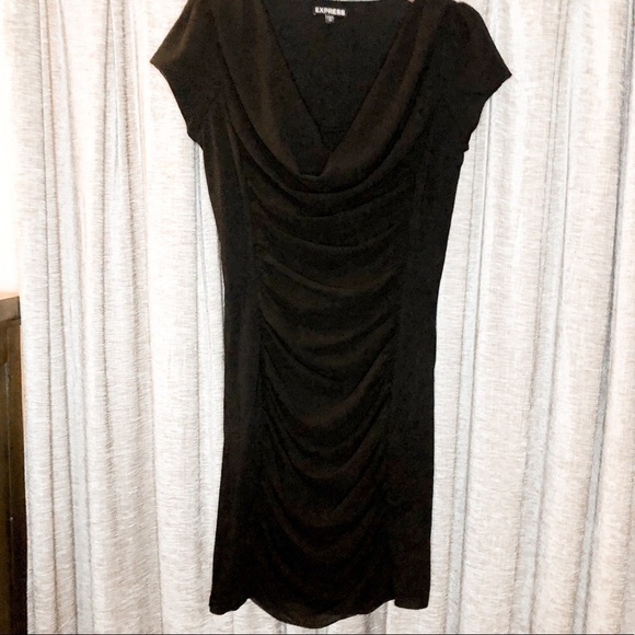 Express Black Rouched Cowl Neck Mini Dress - Picture 1 of 7